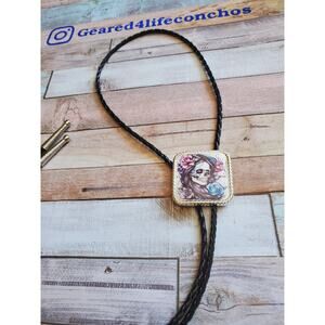 Unique bolo tie skull lady biker bolotie, unique western jewelry, bolo necktie